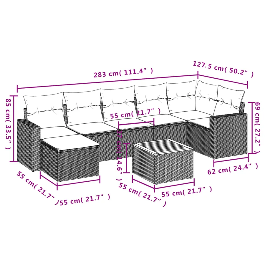 Salon de jardin 8 pcs avec coussins noir résine tressée - 3
