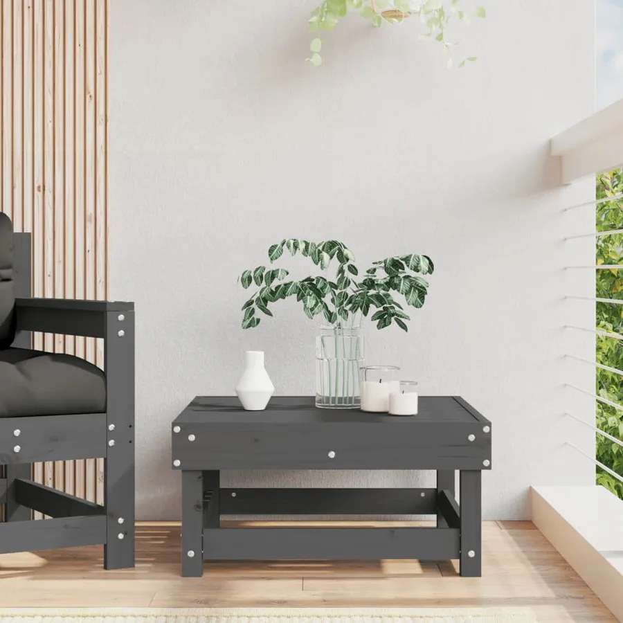 Repose-pied de jardin gris bois de pin massif - 3