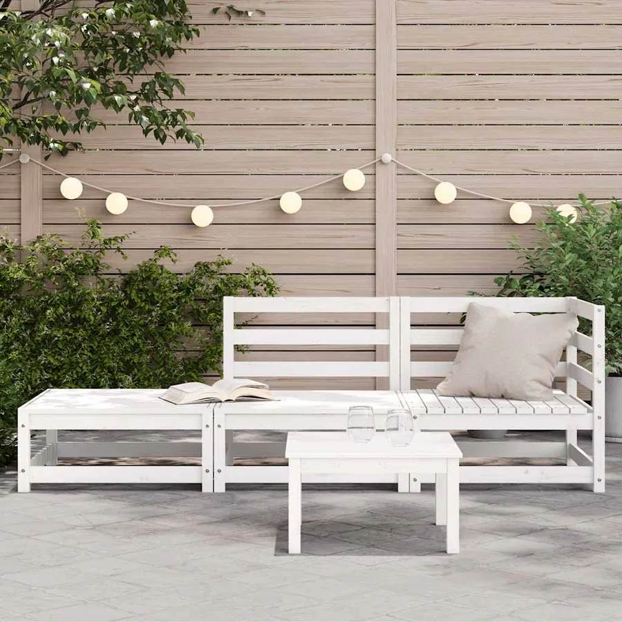Canapé de jardin repose-pieds 2 places blanc bois massif de pin - 3