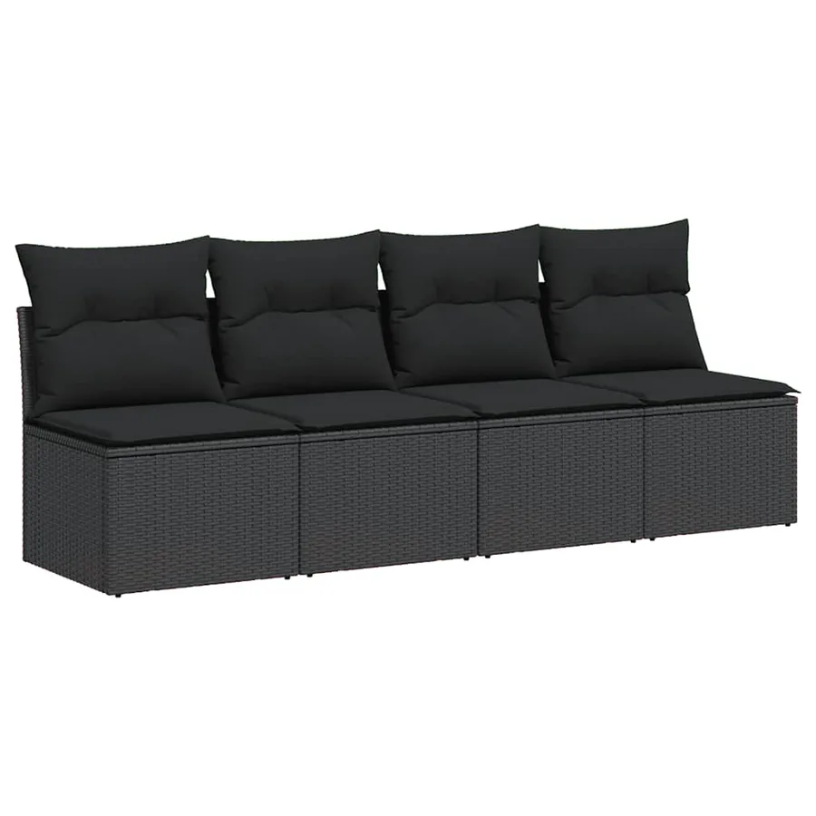 Canapé de jardin avec coussins 4 places en polyrotin noir - 2