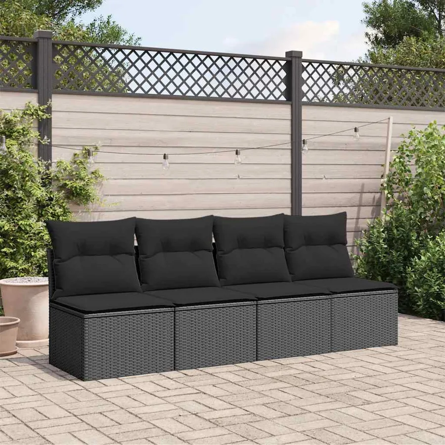 Canapé de jardin avec coussins 4 places en polyrotin noir - 3