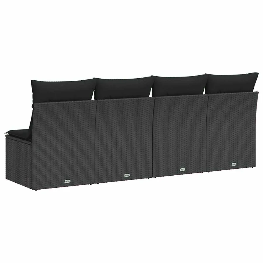 Canapé de jardin avec coussins 4 places en polyrotin noir - 6