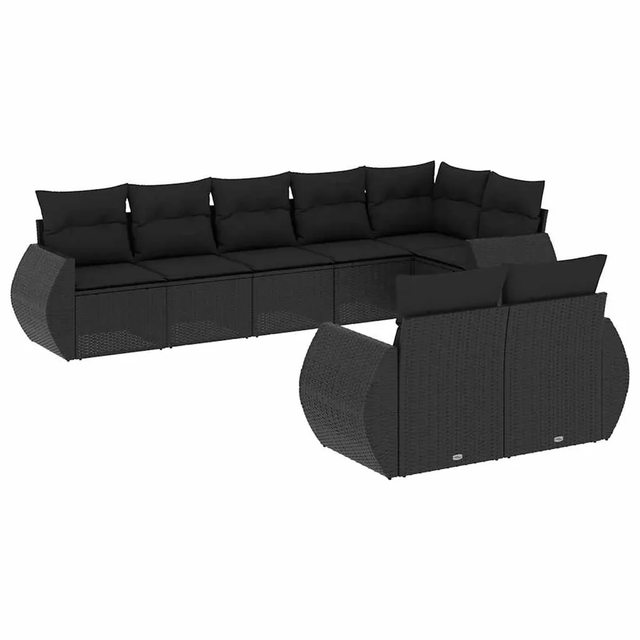 Salon de jardin 8 pcs avec coussins noir résine tressée - 2