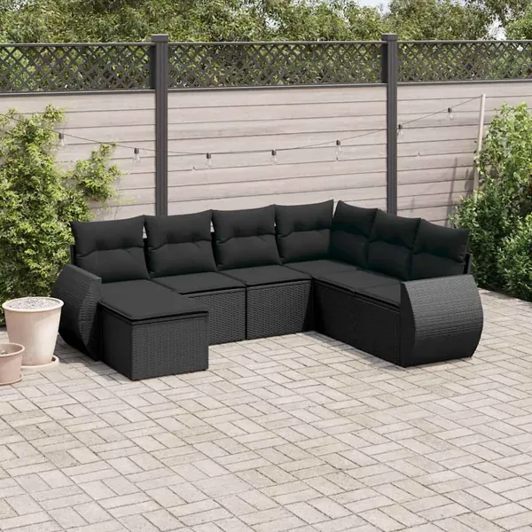 Salon de jardin 7 pcs avec coussins noir résine tressée 62 x 62 x 69 cm - 54,1 kg