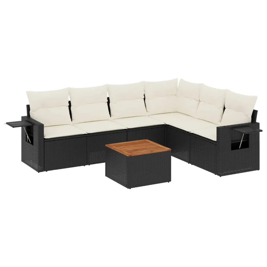Salon de jardin 7 pcs avec coussins noir résine tressée 62 x 62 x 69 cm - 56,3 kg - 2