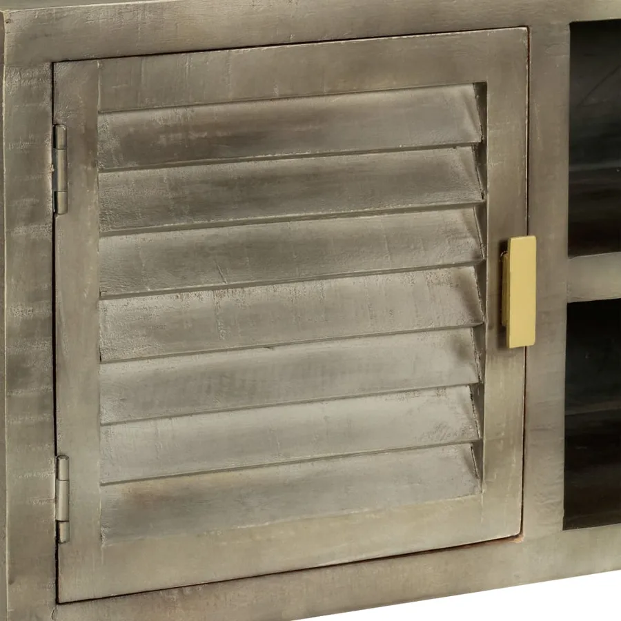 Meuble TV Bois solide de manguier Gris avec laiton 110x30x48 cm - 7
