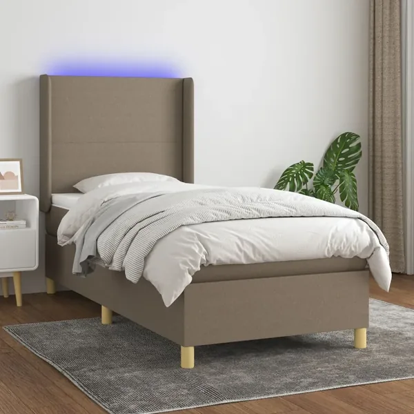 Sommier à lattes de lit matelas et LED Taupe 80x200cm Tissu