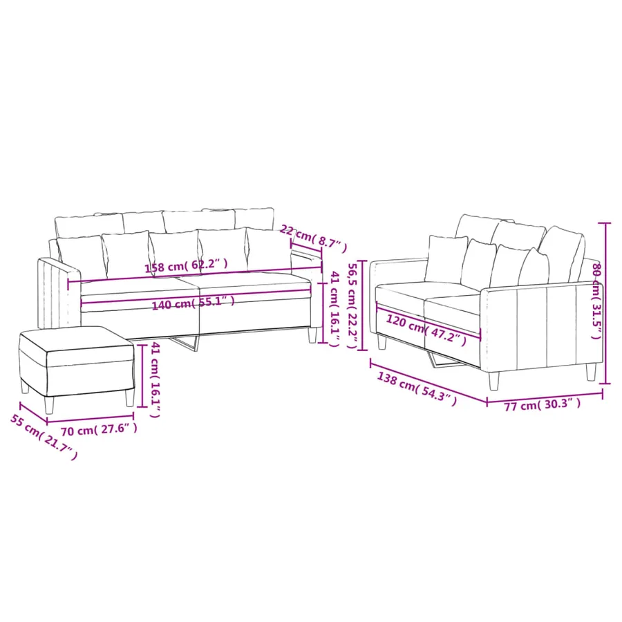 Ensemble de canapés 3 pcs avec coussins Rose Velours - 9