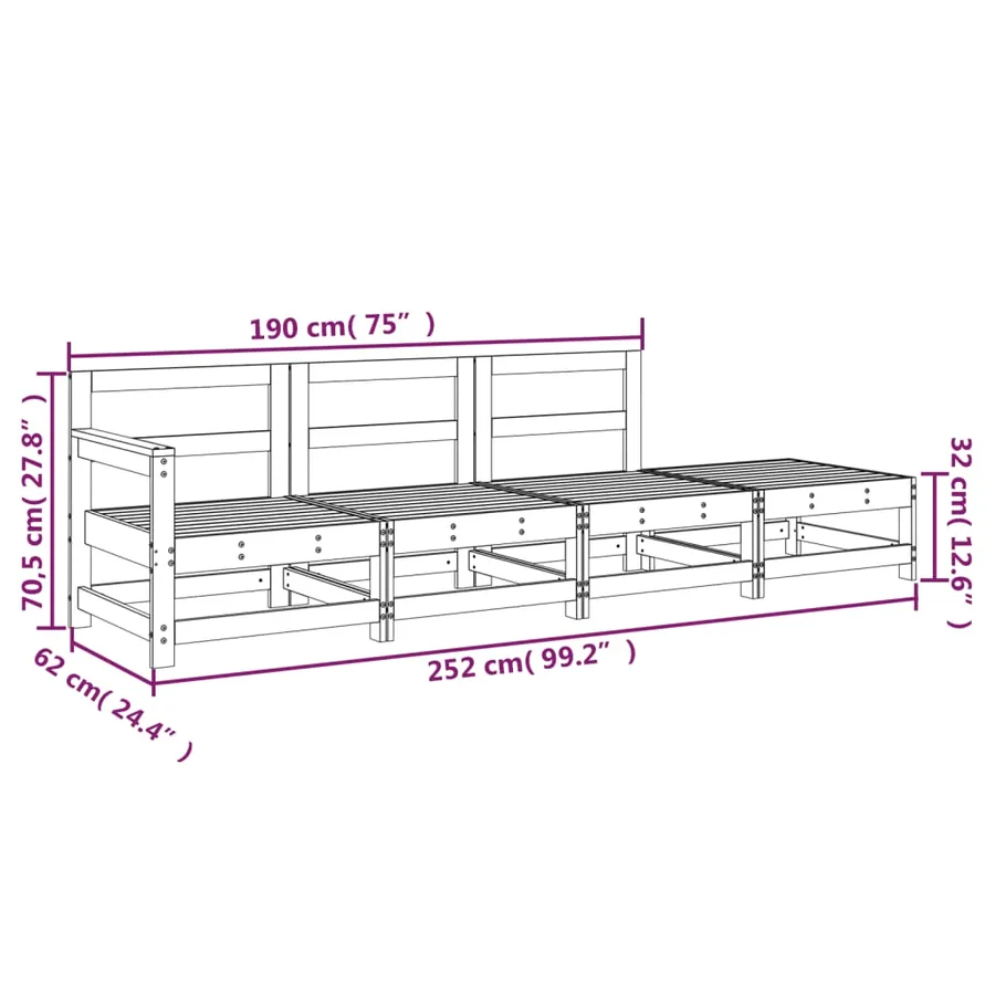 Salon de jardin 4 pcs bois massif de pin - 8