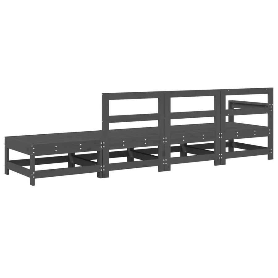 Salon de jardin 4 pcs gris bois massif de pin - 6