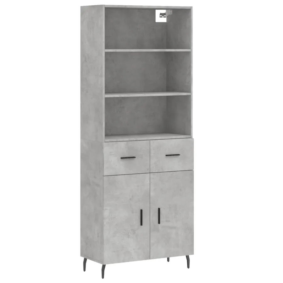 Buffet haut Gris béton 69,5x34x180 cm Bois d'ingénierie - 2