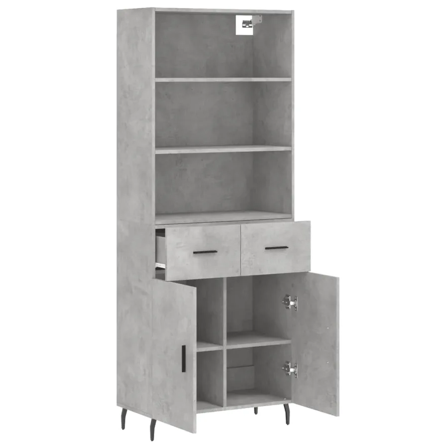 Buffet haut Gris béton 69,5x34x180 cm Bois d'ingénierie - 4