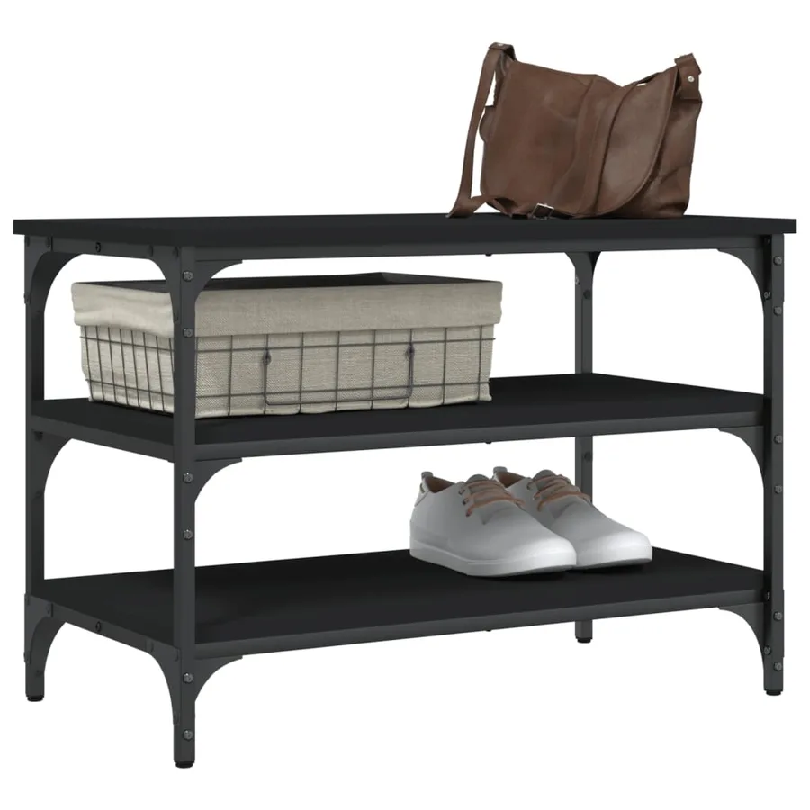 Banc à chaussures noir 70x38,5x49 cm bois d'ingénierie - 4