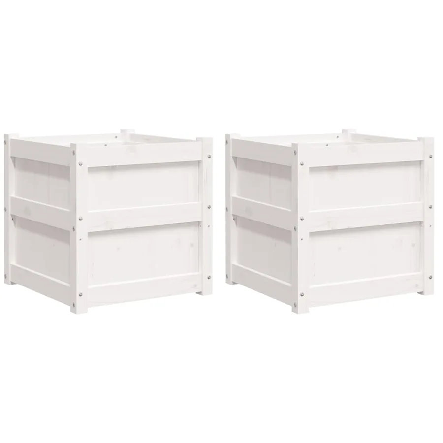 Jardinières 2 pcs blanc bois de pin massif - 2