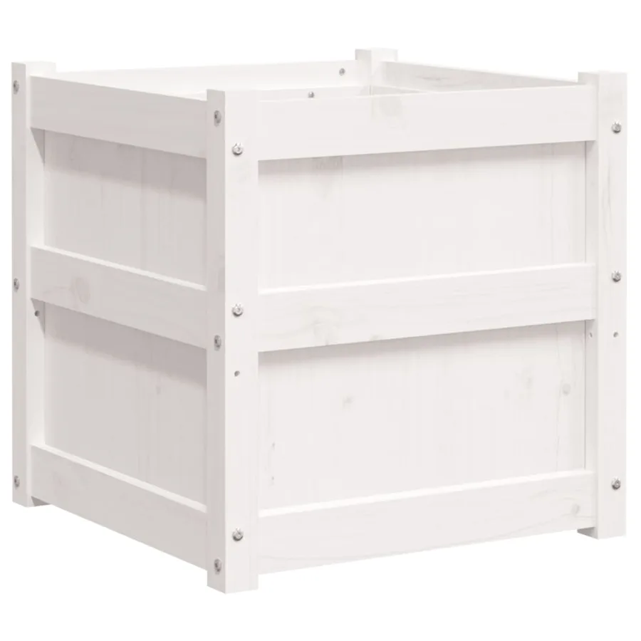 Jardinières 2 pcs blanc bois de pin massif - 8