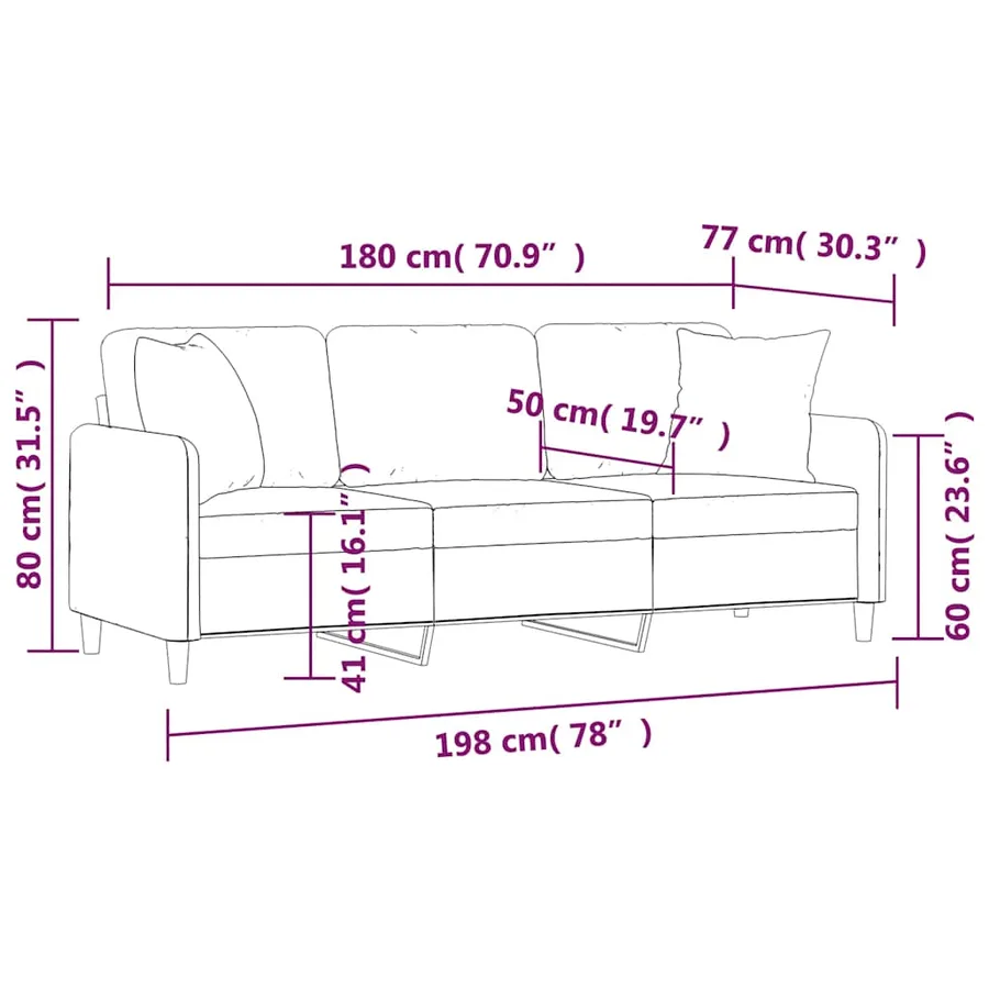 Canapé 3 places avec oreillers décoratifs noir 180 cm tissu - 8