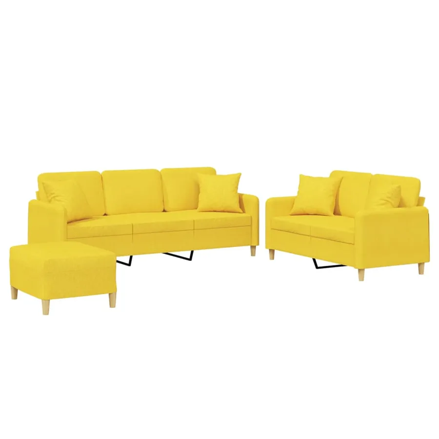 Ensemble de canapés 3 pcs avec coussins jaune clair tissu - 2