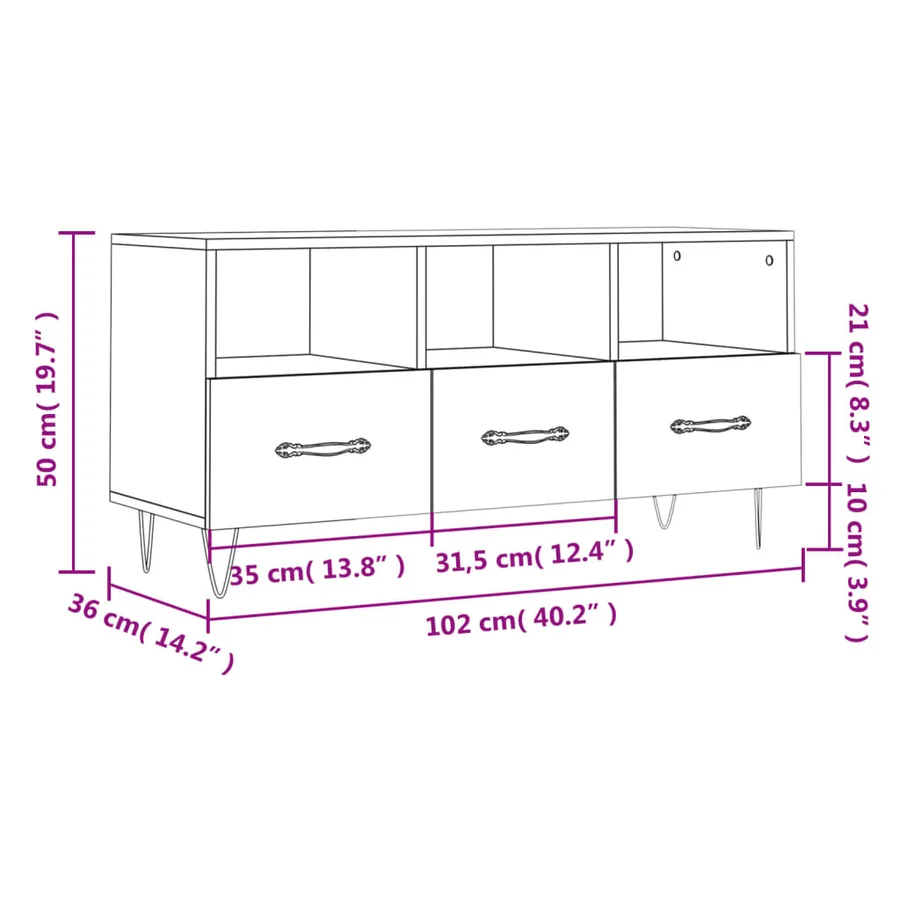 Meuble TV chêne marron 102x36x50 cm bois d'ingénierie - 12