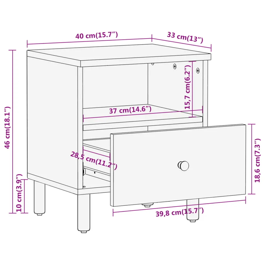 Table de chevet 40x33x46 cm Bois d'acacia massif - 12