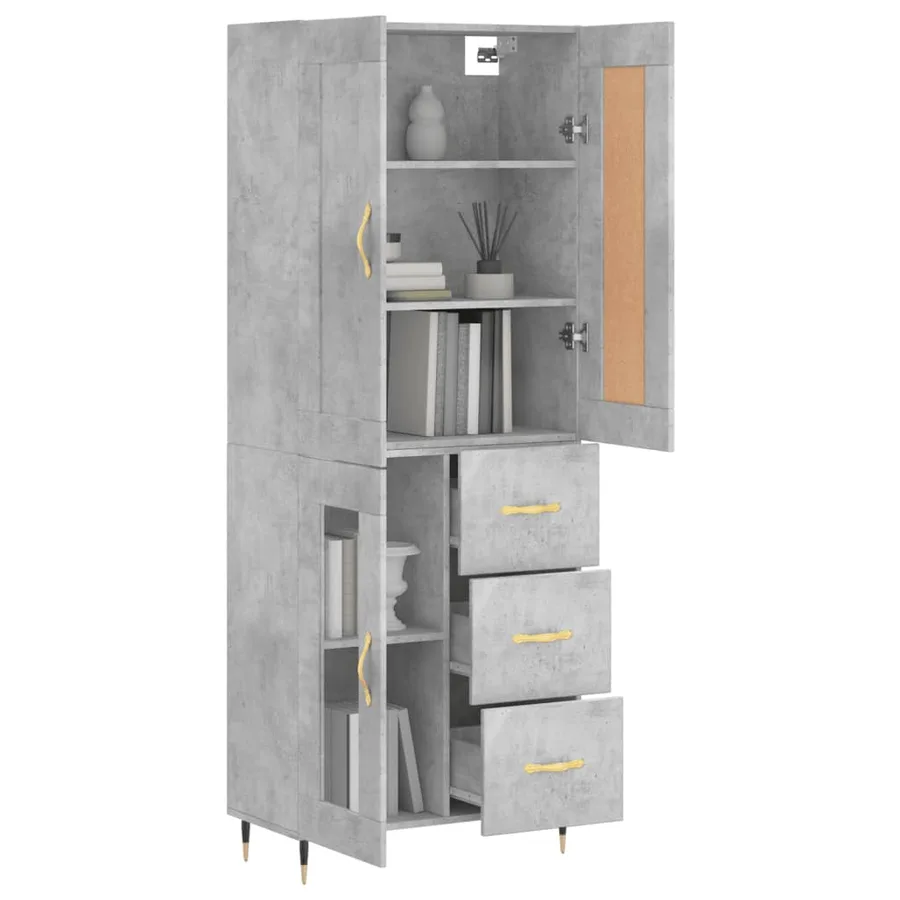 Buffet haut Gris béton 69,5x34x180 cm Bois d'ingénierie - 12