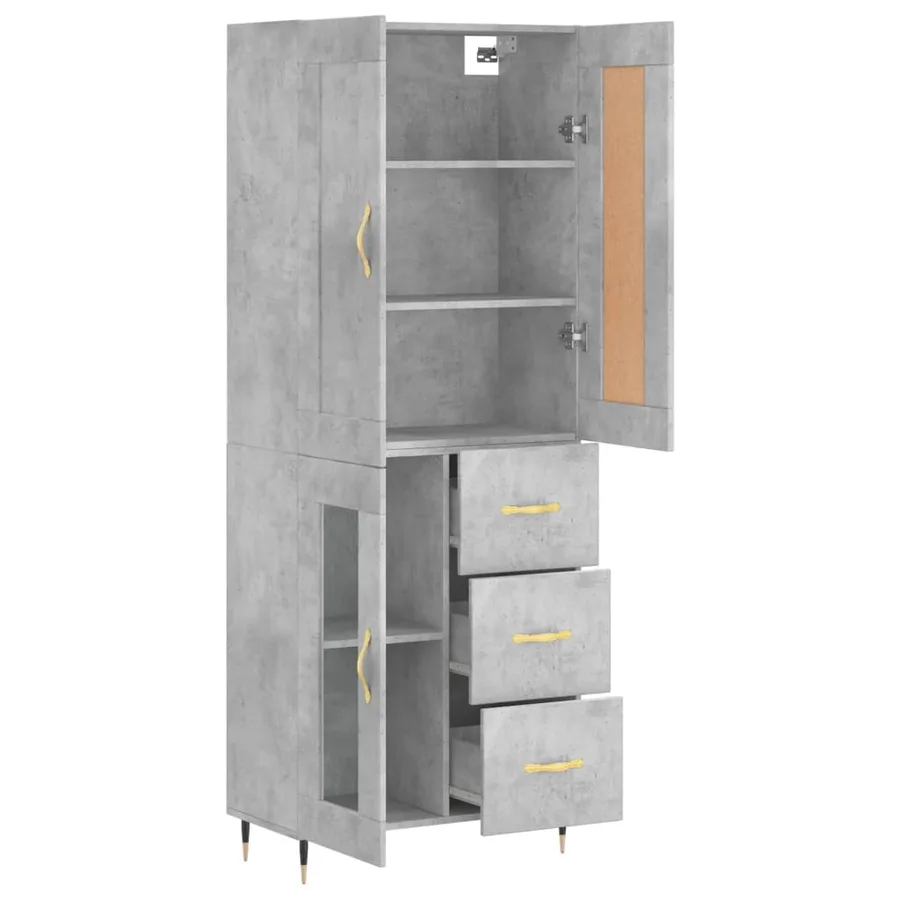 Buffet haut Gris béton 69,5x34x180 cm Bois d'ingénierie - 3