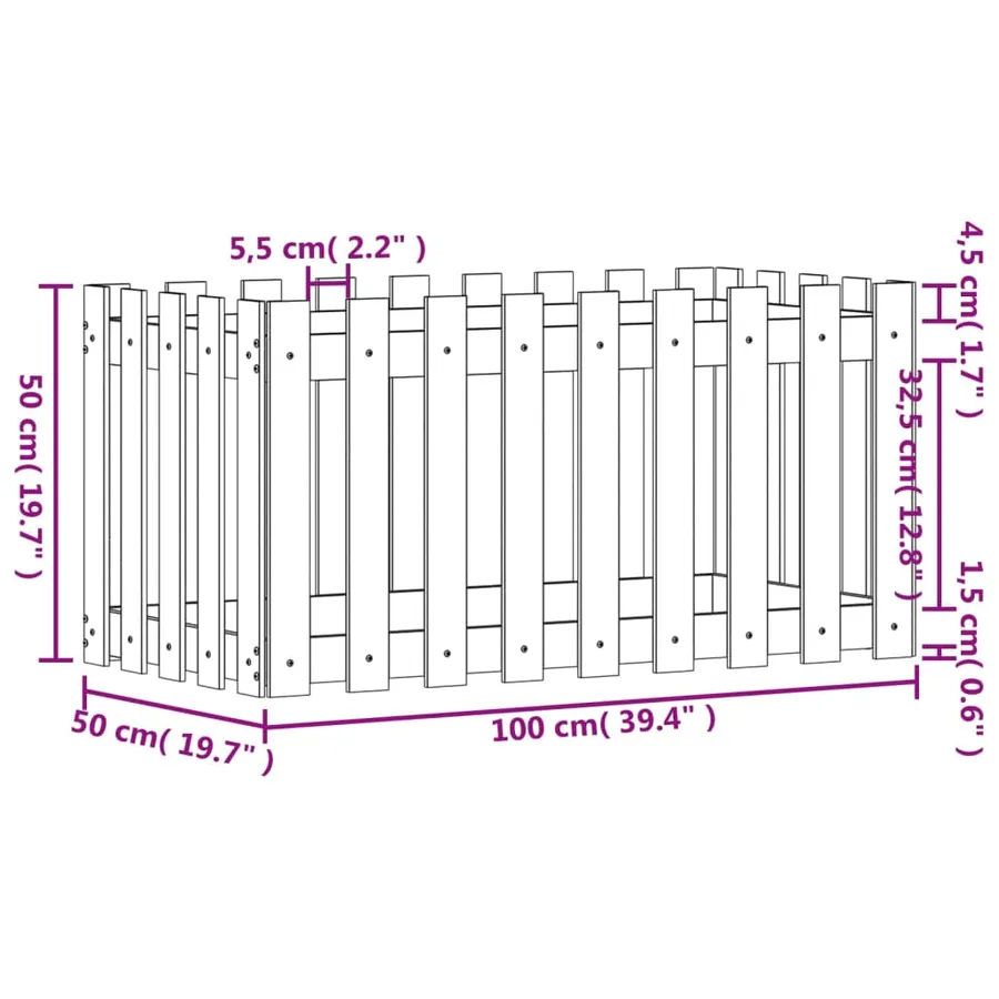 Lit surélevé de jardin design de clôture 100x50x50cm pin massif - 9