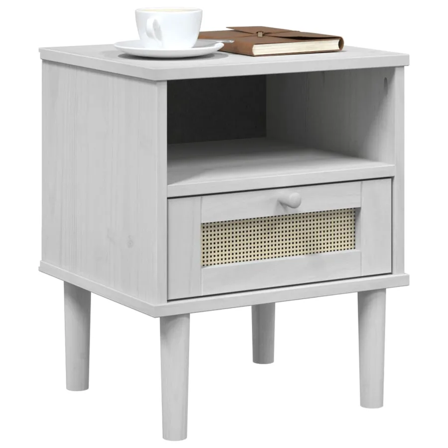 Table de chevet SENJA aspect de rotin blanc bois de pin massif - 3
