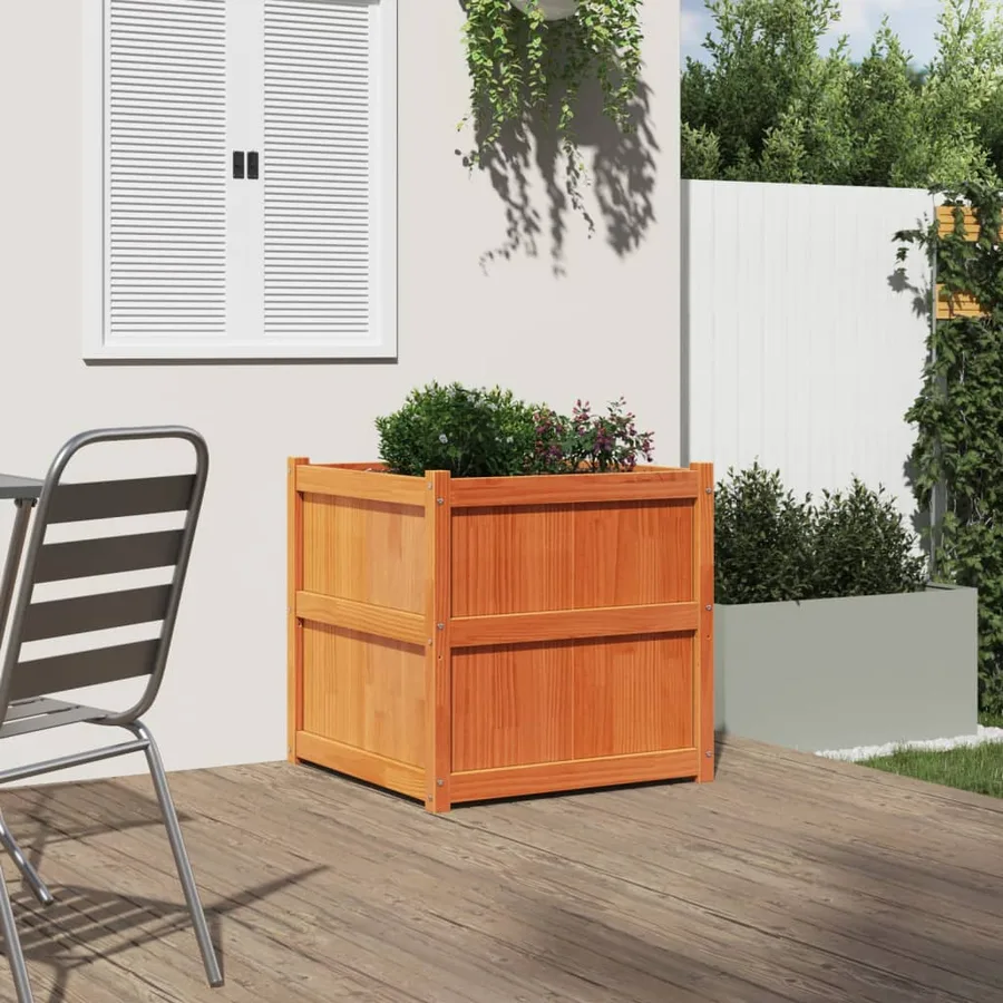 Jardinière cire marron 70x70x70 cm bois de pin massif - 3