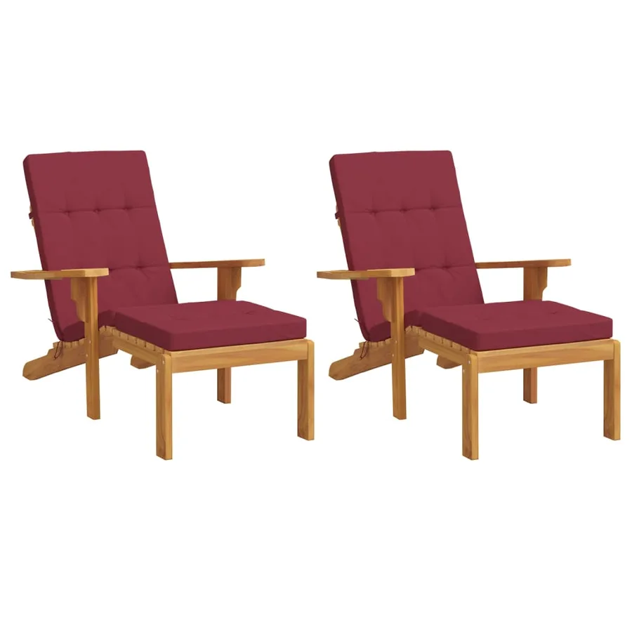 Coussins de chaise longue lot de 2 rouge bordeaux tissu oxford - 3