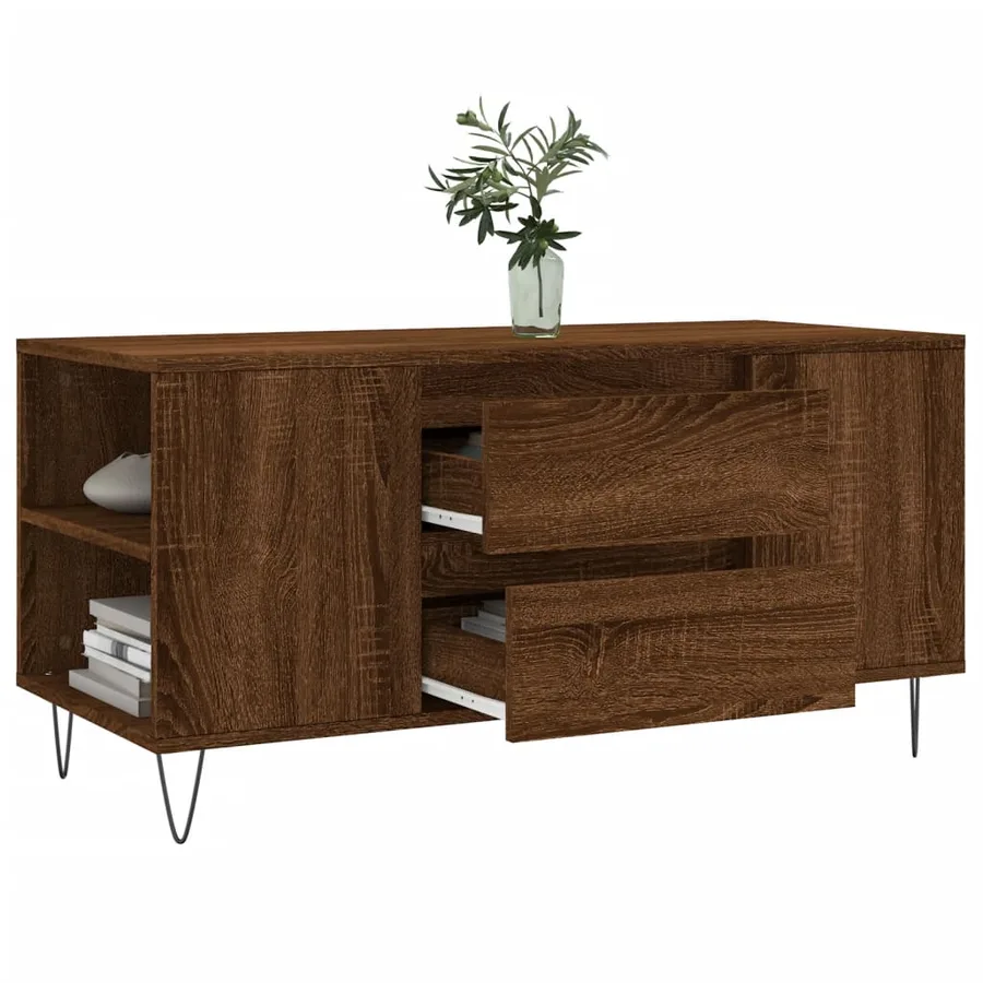 Table basse chêne marron 102x44,5x50 cm bois d'ingénierie - 4