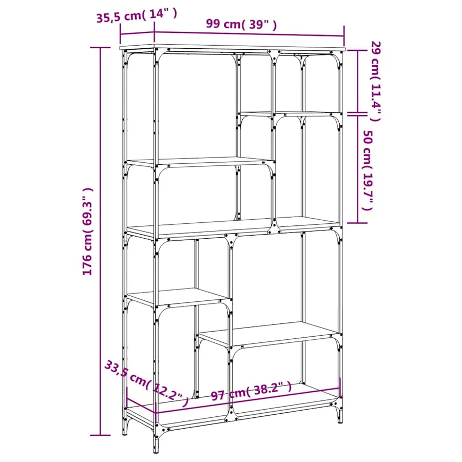 Bibliothèque chêne sonoma 99x35,5x176 cm bois ingénierie acier - 9