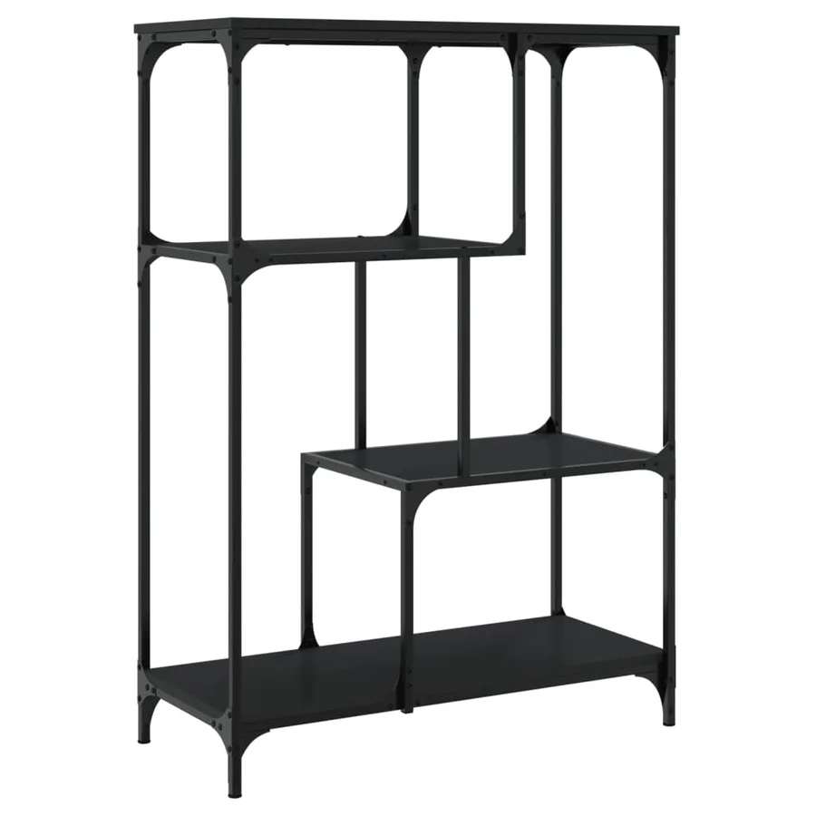 Bibliothèque noir 81x36x115 cm bois d'ingénierie et acier - 4