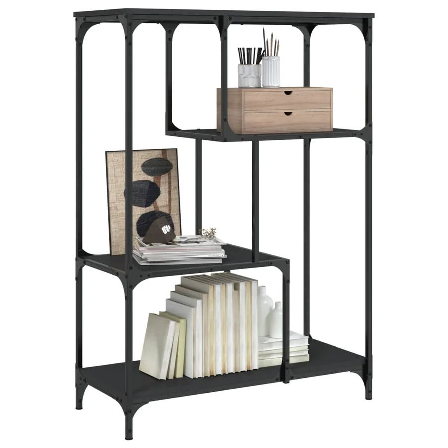 Bibliothèque noir 81x36x115 cm bois d'ingénierie et acier - 6