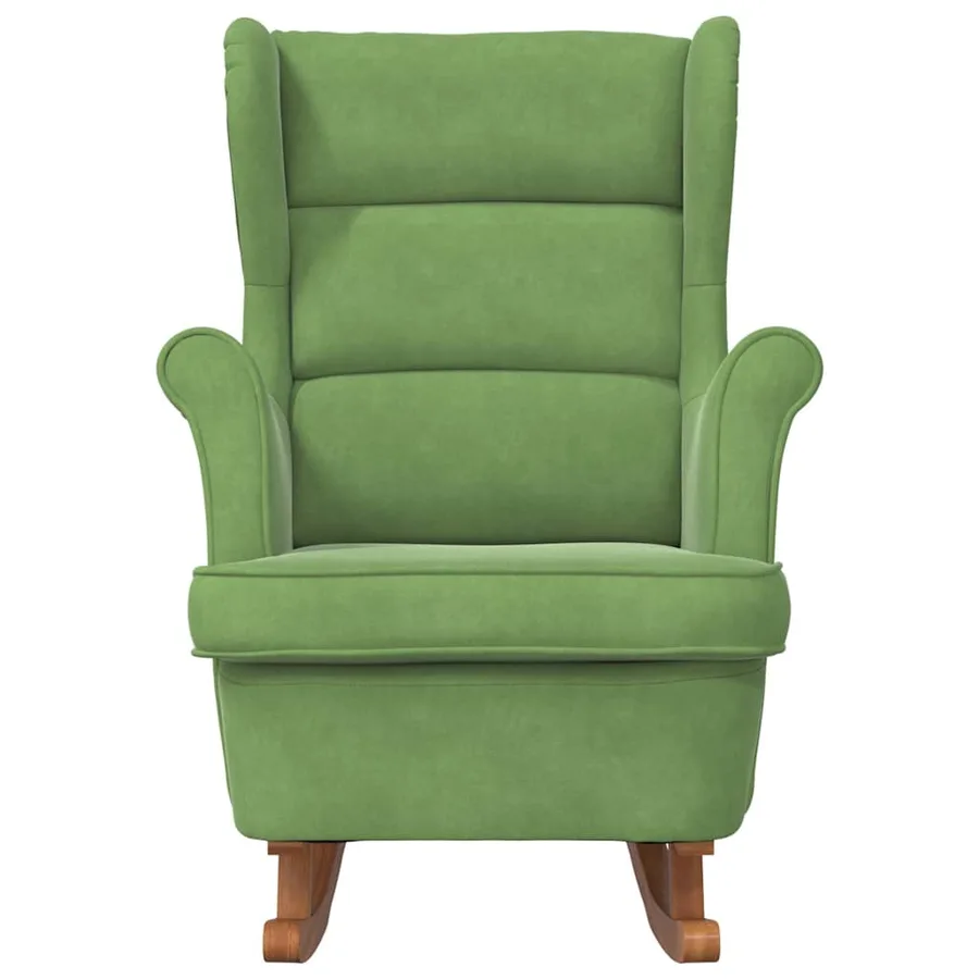 Fauteuil à bascule à oreilles en velours vert clair bois massif - 4