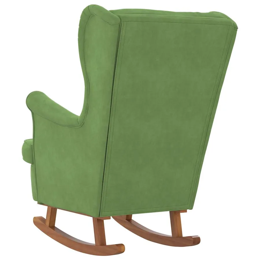 Fauteuil à bascule à oreilles en velours vert clair bois massif - 6