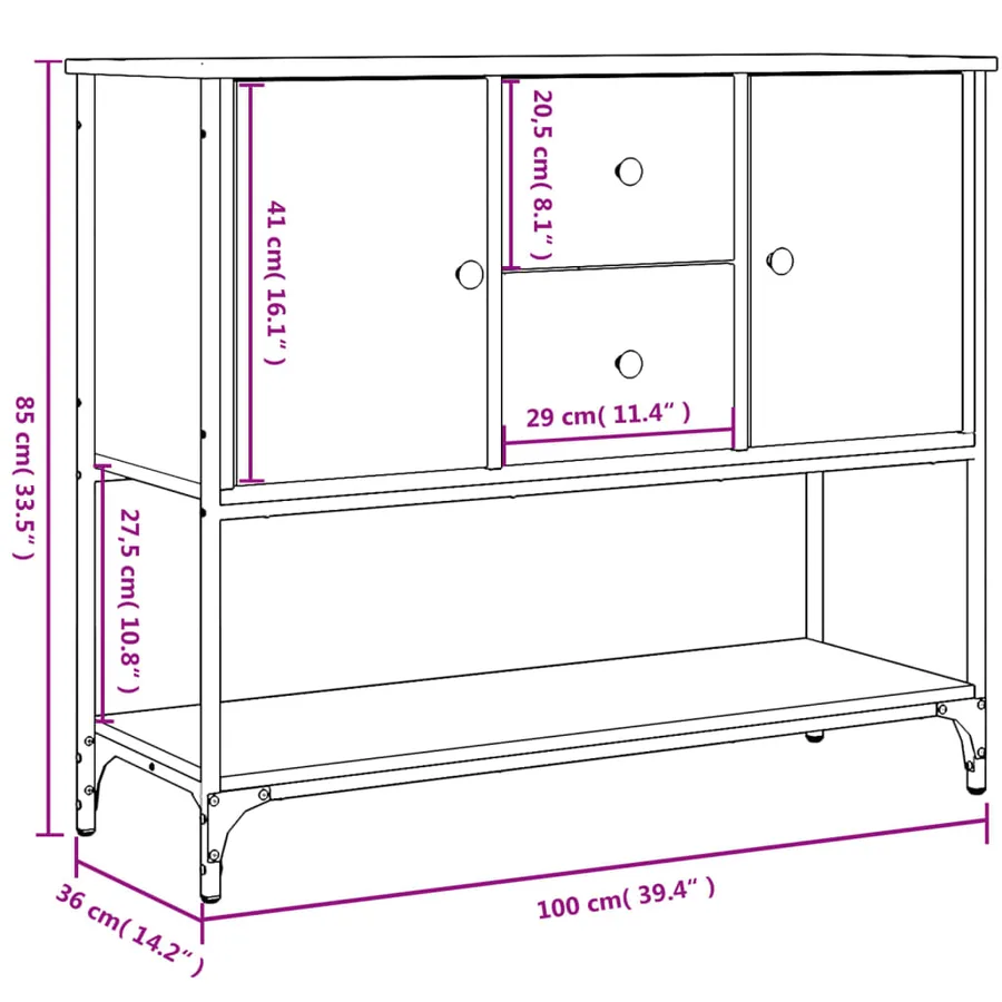 Buffet sonoma gris 100x36x85 cm bois d'ingénierie - 11