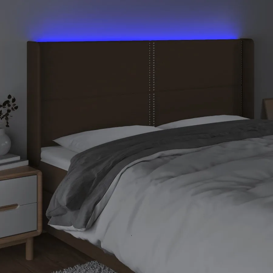 Tête de lit à LED Marron foncé 203x16x118/128 cm Tissu - 4