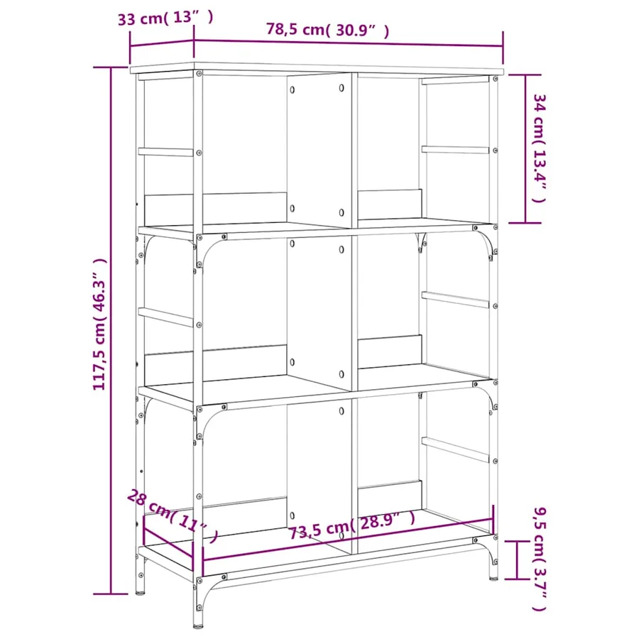Bibliothèque chêne marron 78,5x33x117,5 cm bois d'ingénierie - 9
