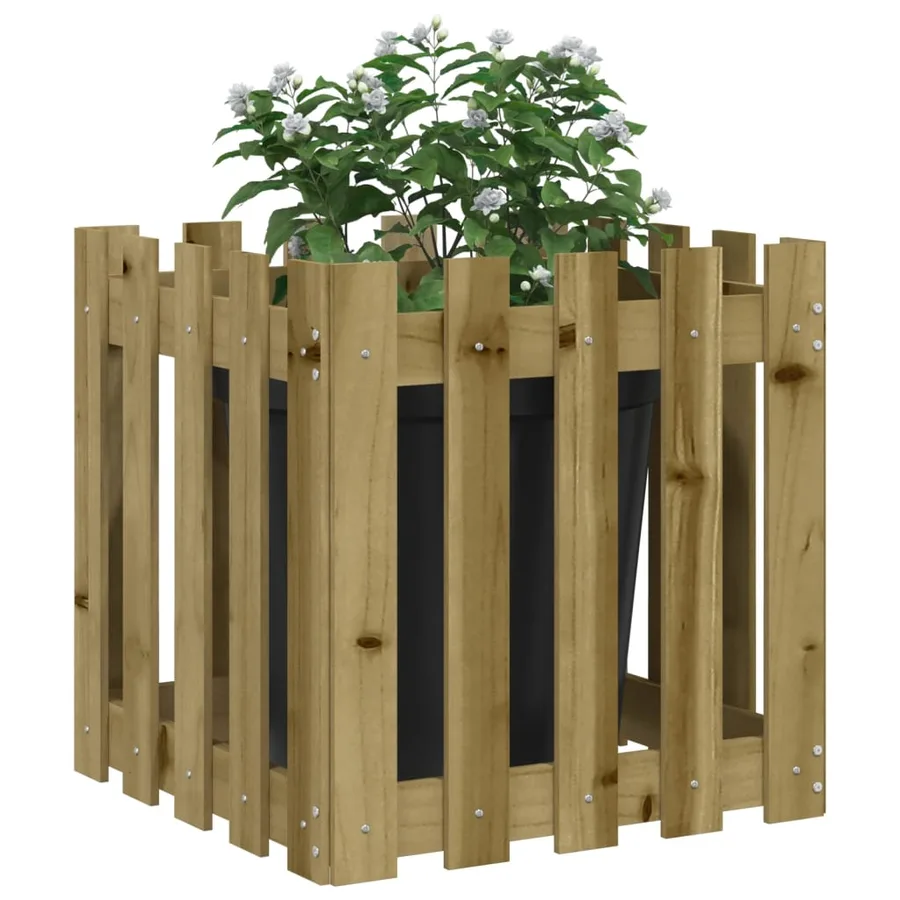 Jardinière avec design de clôture 50x50x50 cm pin imprégné - 3