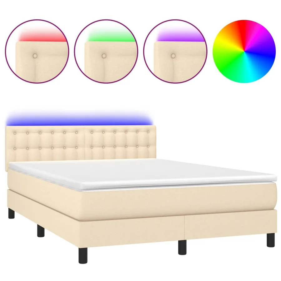 Sommier à lattes de lit avec matelas LED Crème 140x190 cm Tissu - 2
