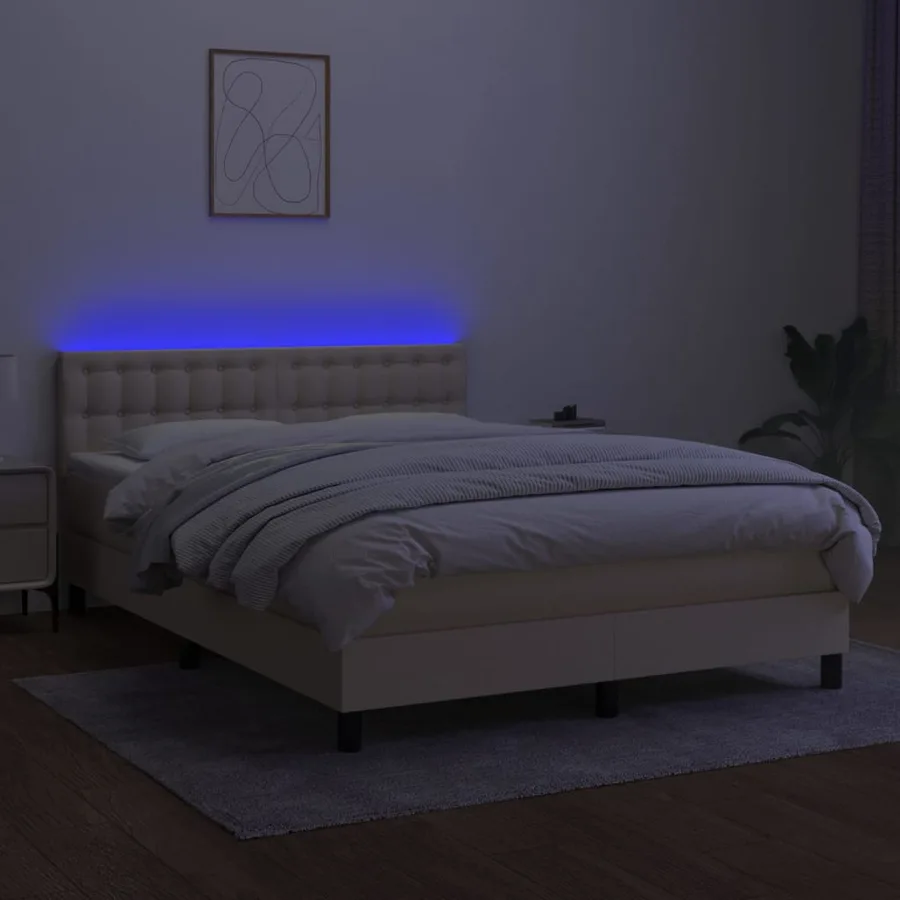 Sommier à lattes de lit avec matelas LED Crème 140x190 cm Tissu - 4