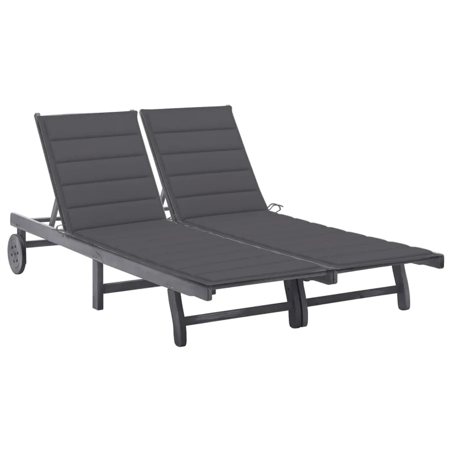 Chaise longue de jardin 2 places avec coussin Gris Acacia