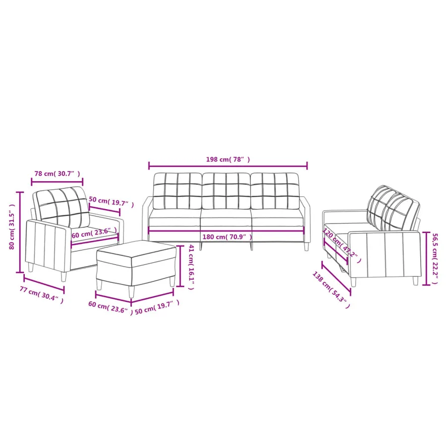 Ensemble de canapés 4 pcs avec coussins Rouge bordeaux Tissu - 10
