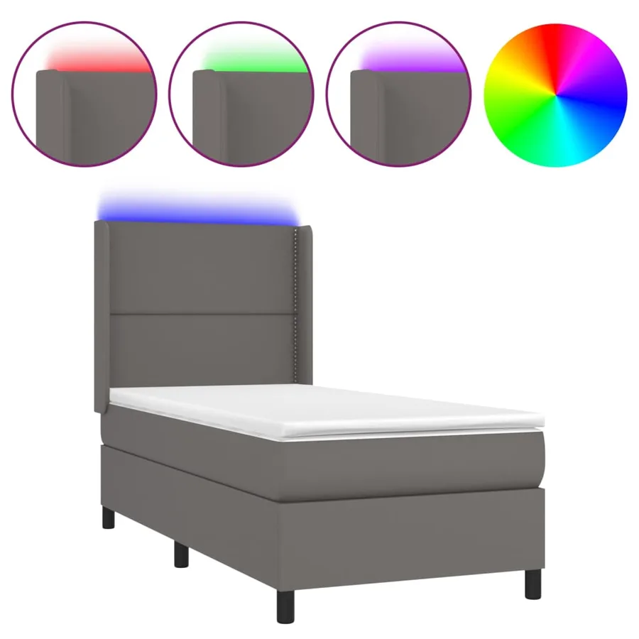 Sommier à lattes de lit matelas LED Gris 90x200 cm Similicuir - 2