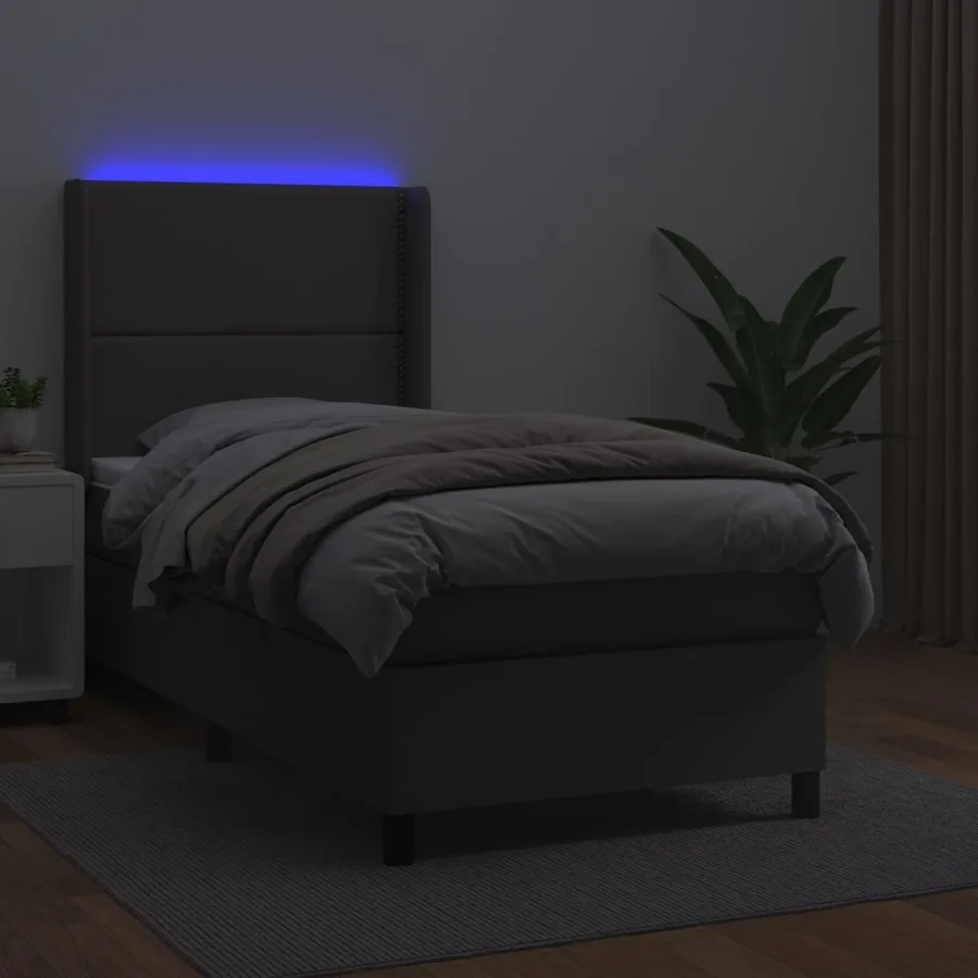 Sommier à lattes de lit matelas LED Gris 90x200 cm Similicuir - 3
