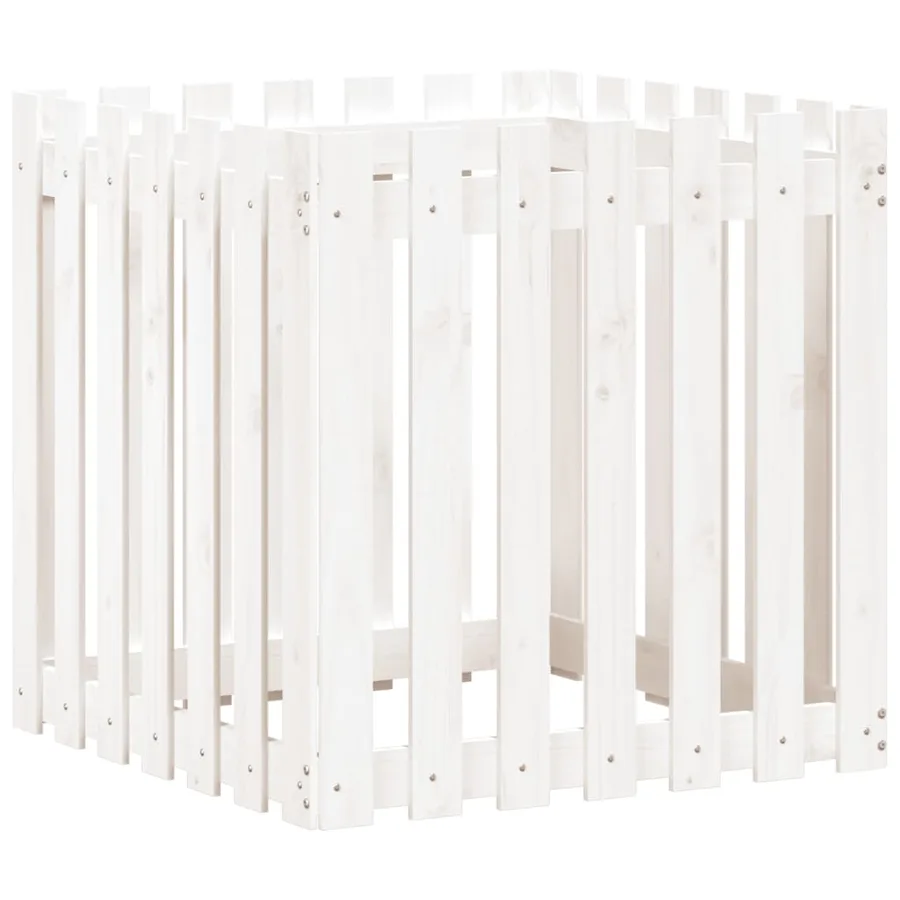 Jardinière avec design de clôture blanc 70x70x70 cm pin massif - 2