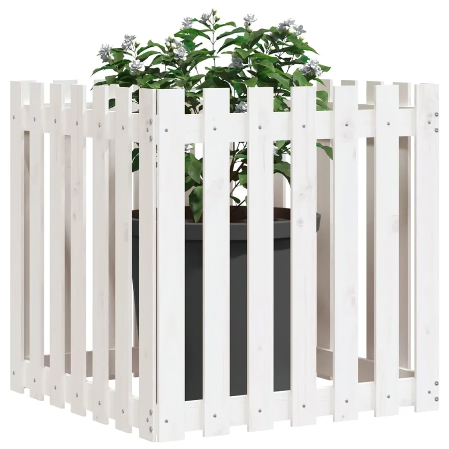 Jardinière avec design de clôture blanc 70x70x70 cm pin massif - 3