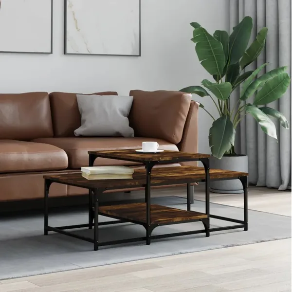 Table basse chêne fumé 102x60x45 cm bois d'ingénierie