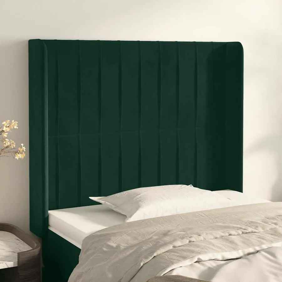 Tête de lit avec oreilles Vert foncé 83x16x118/128 cm Velours