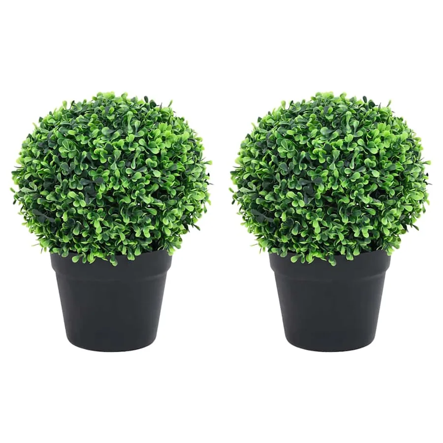 Plantes de buis artificiel 2 pcs avec pots Boule Vert 37 cm
